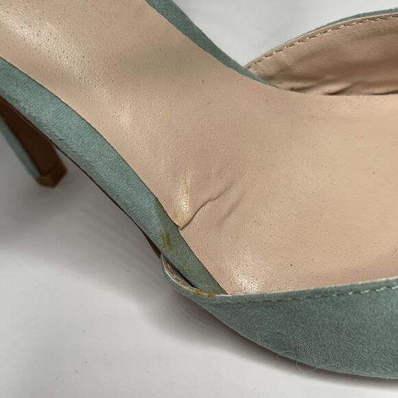 Qupid Light Green Wrap Ankle Strap Faux Suede Pointed Toe Stiletto Heels Size 10 - Picture 12 of 12